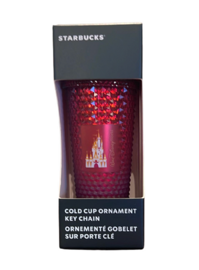 Disney Walt Disney World Starbucks Red Cold Cup Ornament Key Chain New with Box