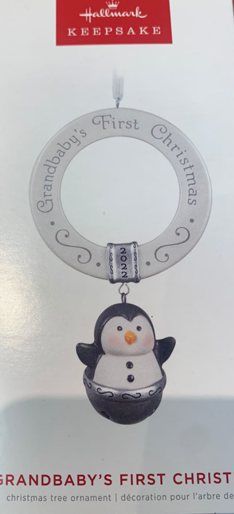 Hallmark 2022 Grandbaby's First Christmas Penguin Bell Ornament New With Box