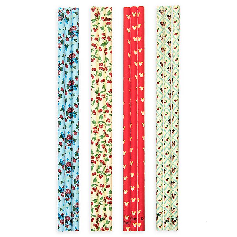 Disney Parks Mickey and Minnie Mouse Retro Paper Straw Set New