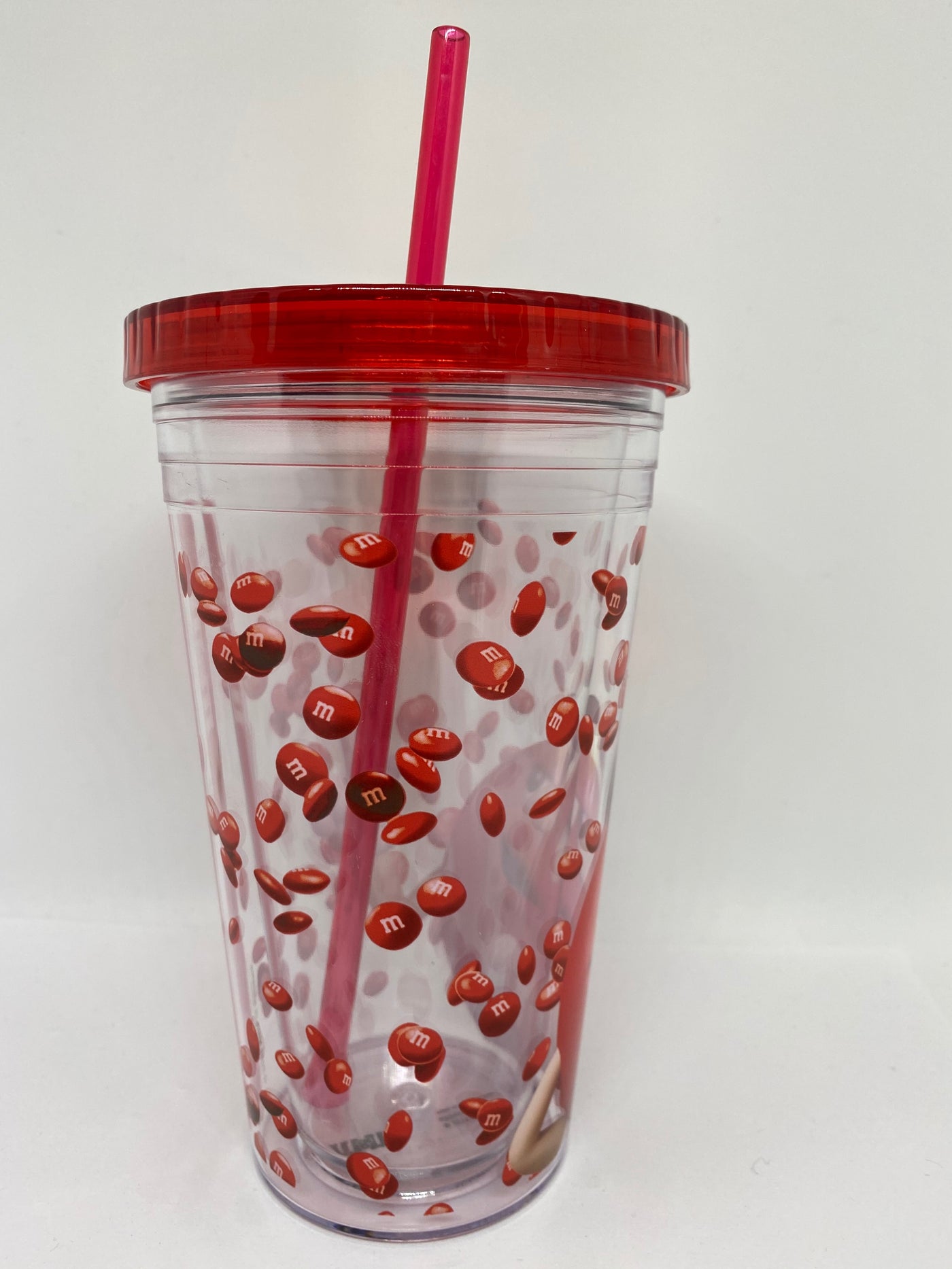 M&M's World Red Big Face Lentils Tumbler with Straw New