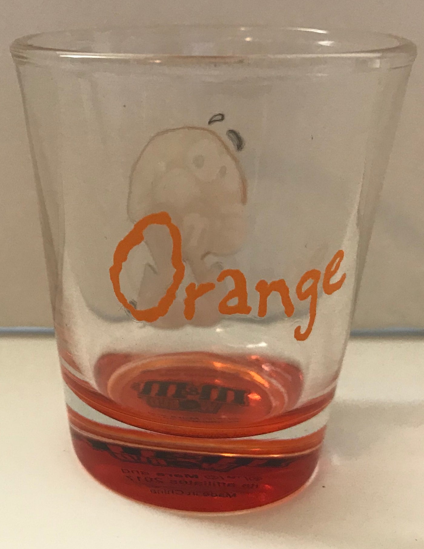 M&M's World Orange Poses Clear Shot Glass New