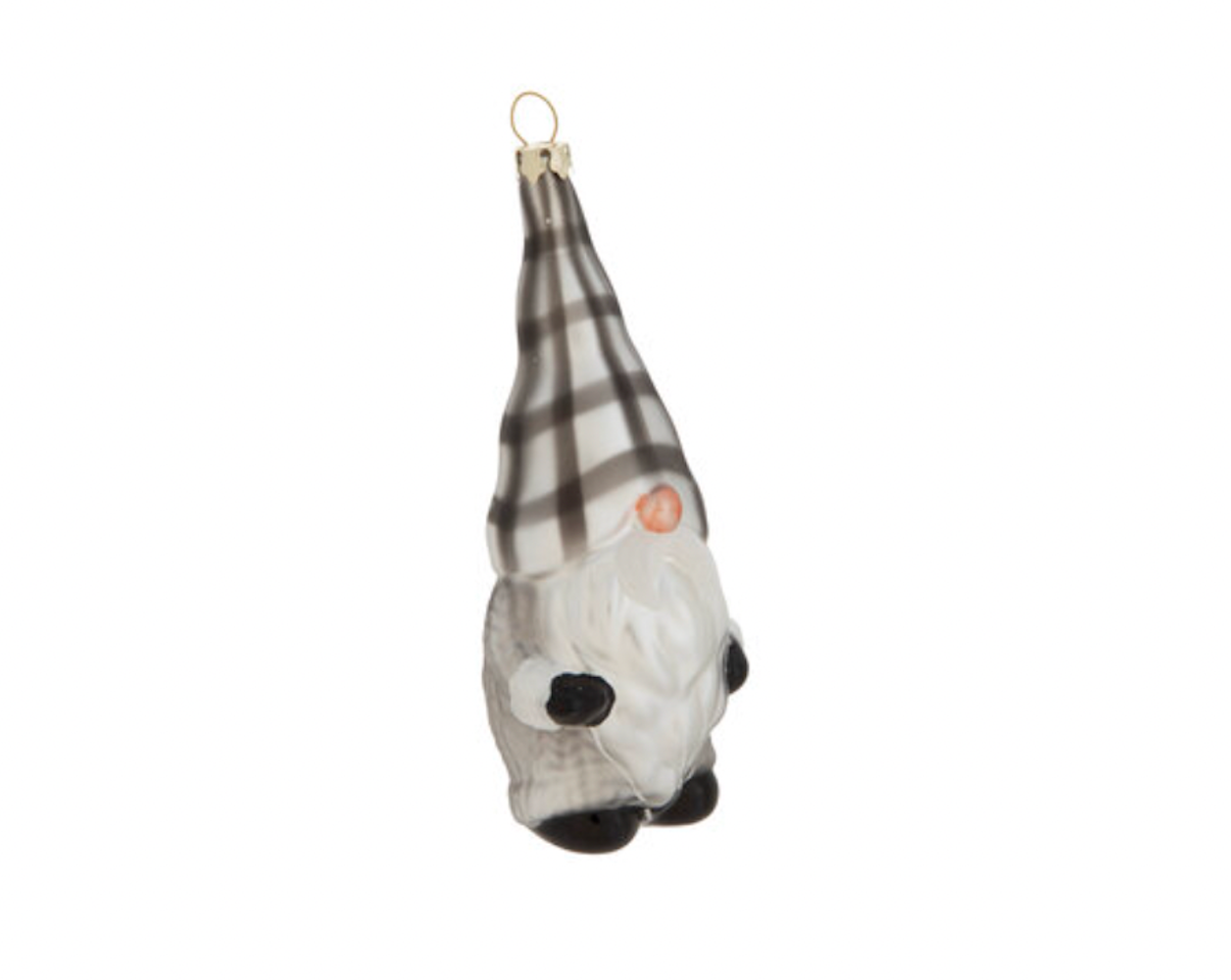 Robert Stanley Silver & Black Buffalo Check Gnome Glass Christmas Ornament New
