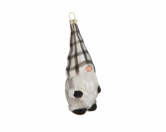 Robert Stanley Silver & Black Buffalo Check Gnome Glass Christmas Ornament New