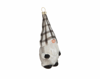 Robert Stanley Silver & Black Buffalo Check Gnome Glass Christmas Ornament New