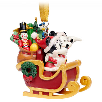 Disney Parks Turn of the Century Holiday Mickey Minnie Santa Sleigh Ornament New