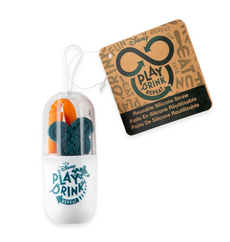 Disney Parks Mickey Play Eat Repeat Reusable Silicone Straw New with Case