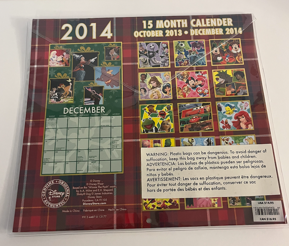 World Of Disney 15 Months Calendar 2014 Official New Sealed