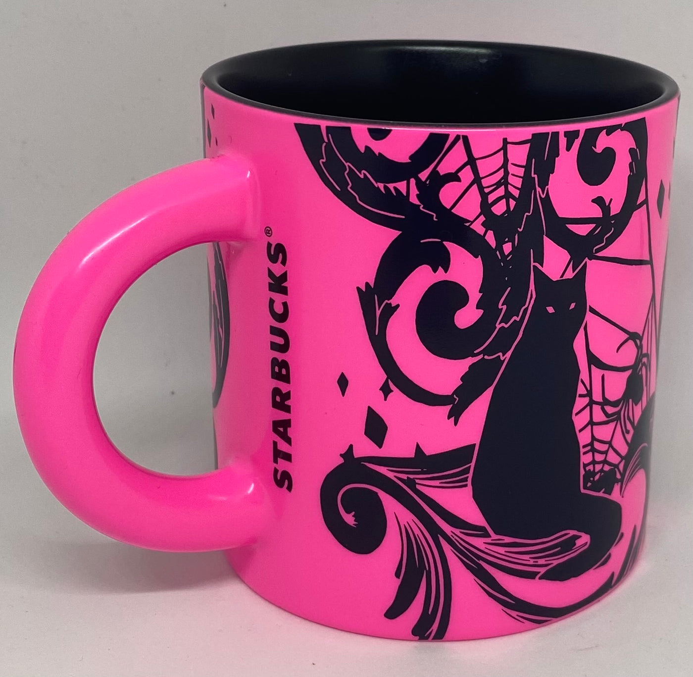 Starbucks Halloween 2021 Pink Neon Black Cat Wed Spider 14oz Coffee Mug New
