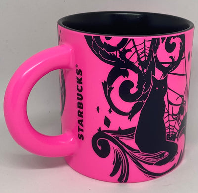 Starbucks Halloween 2021 Pink Neon Black Cat Wed Spider 14oz Coffee Mug New