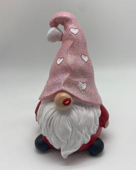 Hobby Lobby 2022 Valentine Pink Hearts Kiss Glitter Gnome Figurine New