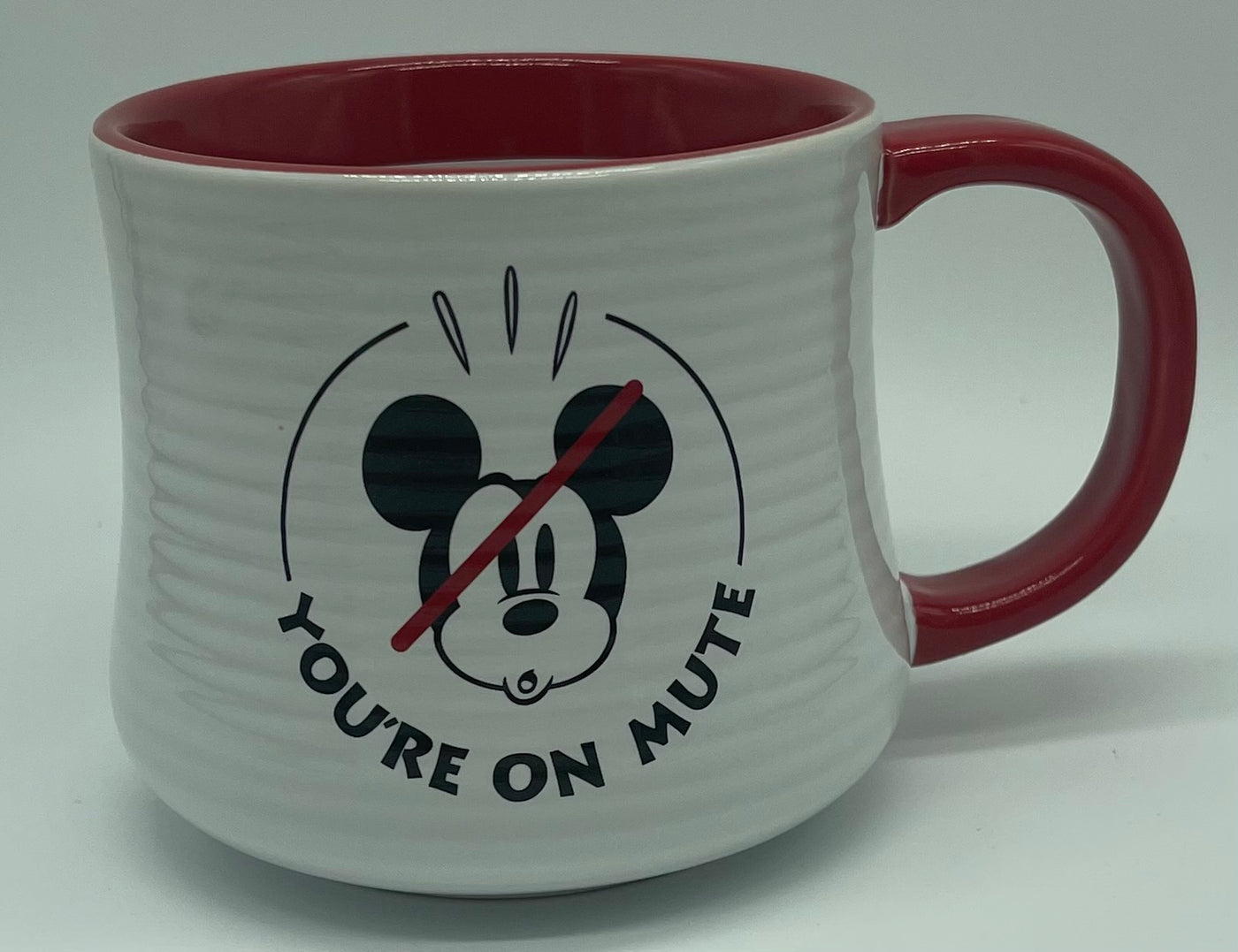 Disney Parks Mickey You're on Mute Ceramic Coffee Mug Red Handle New