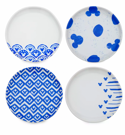 Disney Parks Homestead Blue Mickey Icons Tidbit Plate Set of 4 New with Tag