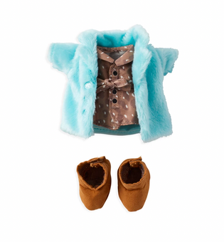 Disney NuiMOs Outfit Print Dress and Blue Faux Fur Coat New with Card