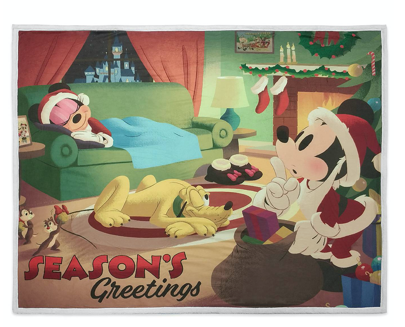 Disney Parks Merriest Wishes Season's Greetings Holiday Blanket New with Tags