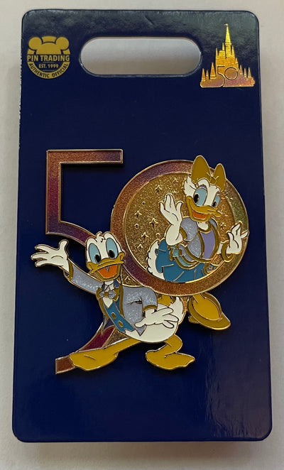 Disney Walt Disney World 50th Anniversary Donald Daisy Pin New with Card