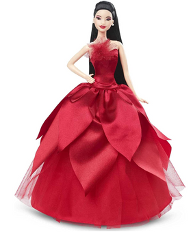 Barbie Signature 2022 Holiday Barbie Doll Straight Black Hair with Doll Stand