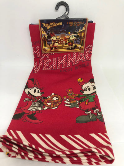 Disney Parks Epcot Germany Mickey Minnie Frohliche Weihnachien Tea Towel Set New