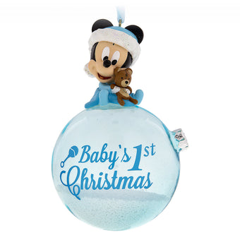 Disney Parks Mickey Baby's First Christmas Glass Ball Ornament New With Tags