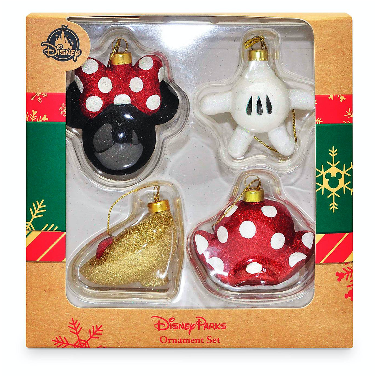 Disney Parks Minnie Mouse Body Parts Glitter Christmas Ornament Set New with Box