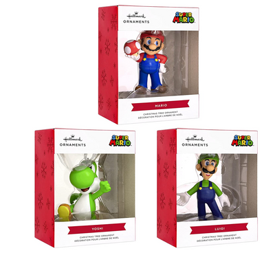 Hallmark Nintendo Super Mario Luigi and Yoshi Christmas Ornaments Set of 3 New