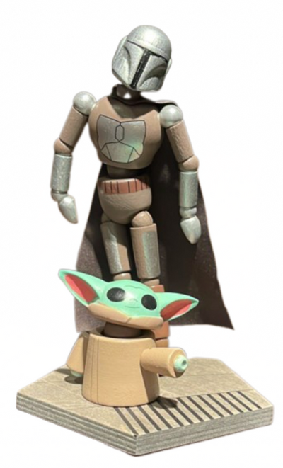 Disney Parks Star Wars Wooden Mandalorian The Child Set Bendable Toy Figurine