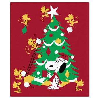 Hallmark Peanuts Snoopy and Woodstock Decorating the Tree Throw Blanket 50x60