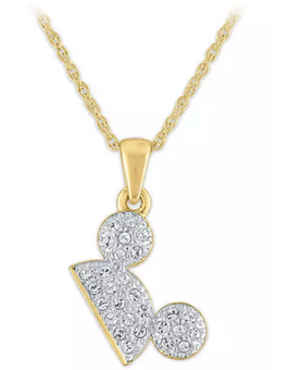 Disney Parks Crystal Pave' Mickey Gold Hat Sterling Silver Necklace New w Box