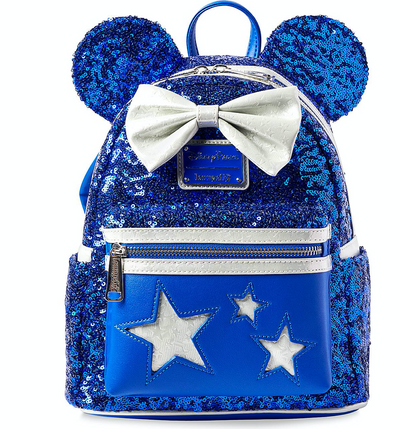 Disney Parks Wishes Come True Blue Minnie Sequined Mini Backpack New with Tag