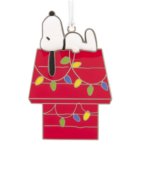 Hallmark Peanuts Snoopy on Doghouse Metal Christmas Ornament New with Card