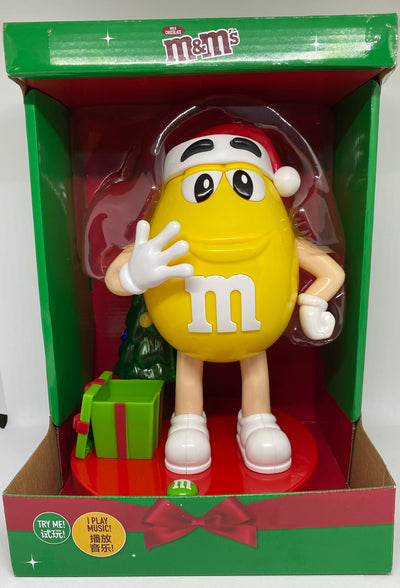 M&M's World Santa Yellow Candy Dispenser with Christmas Tree Music New with Box