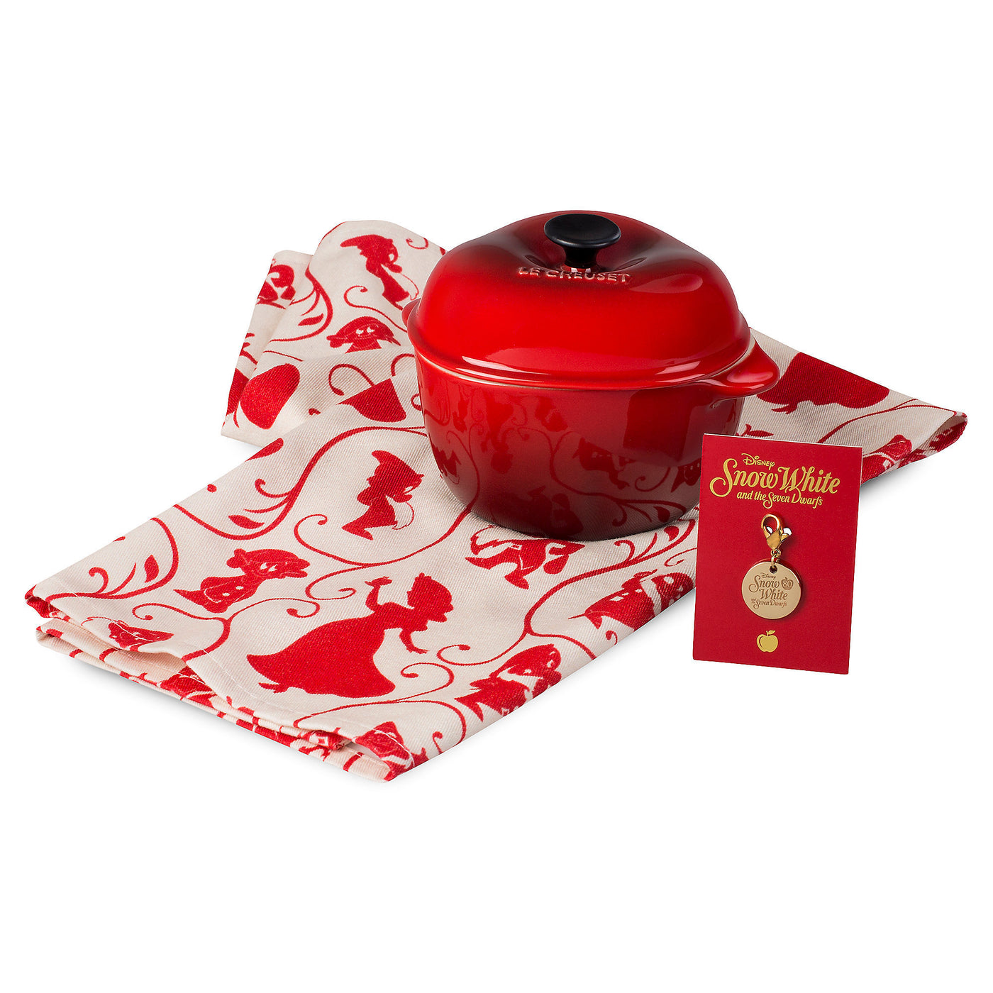 Disney Snow White Apple Petite Cocotte & Charm & Kitchen Towel Le Creuset New