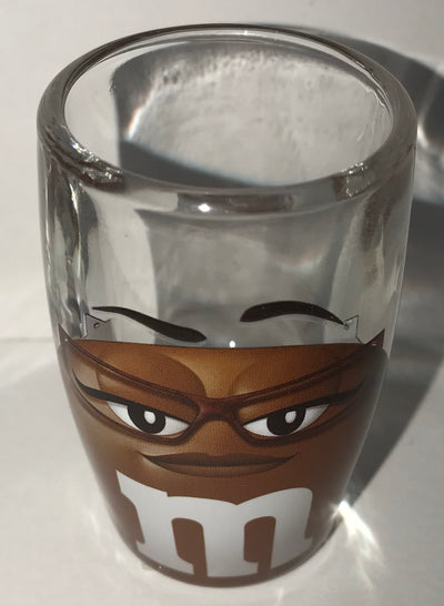 M&M's World Brown Big Face Clear Shot Glass New