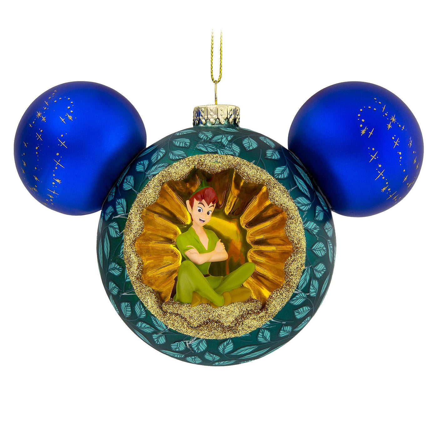 Disney Parks Mickey Icon Glass Ornament with Tinker Bell Peter Pan New with Tag