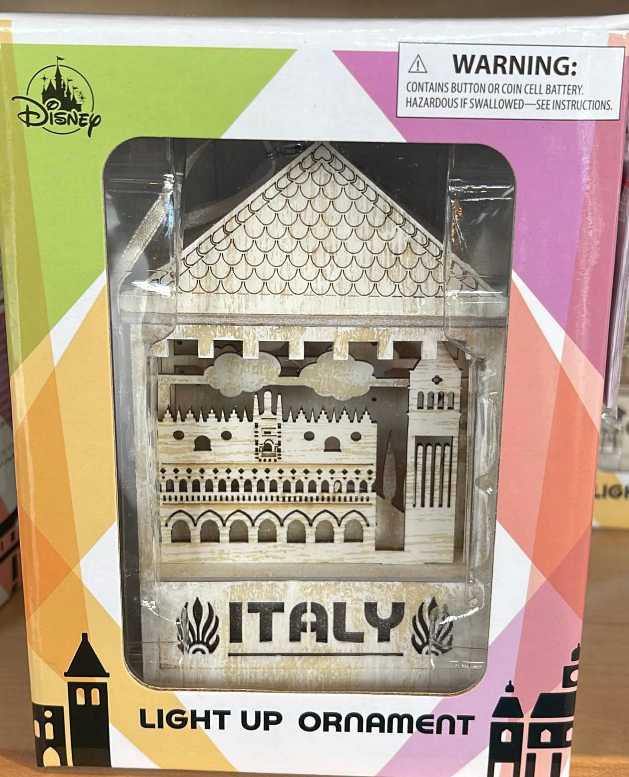 Disney Parks Epcot 40th Anniversary Italy Wood Light Up Christmas Ornament New
