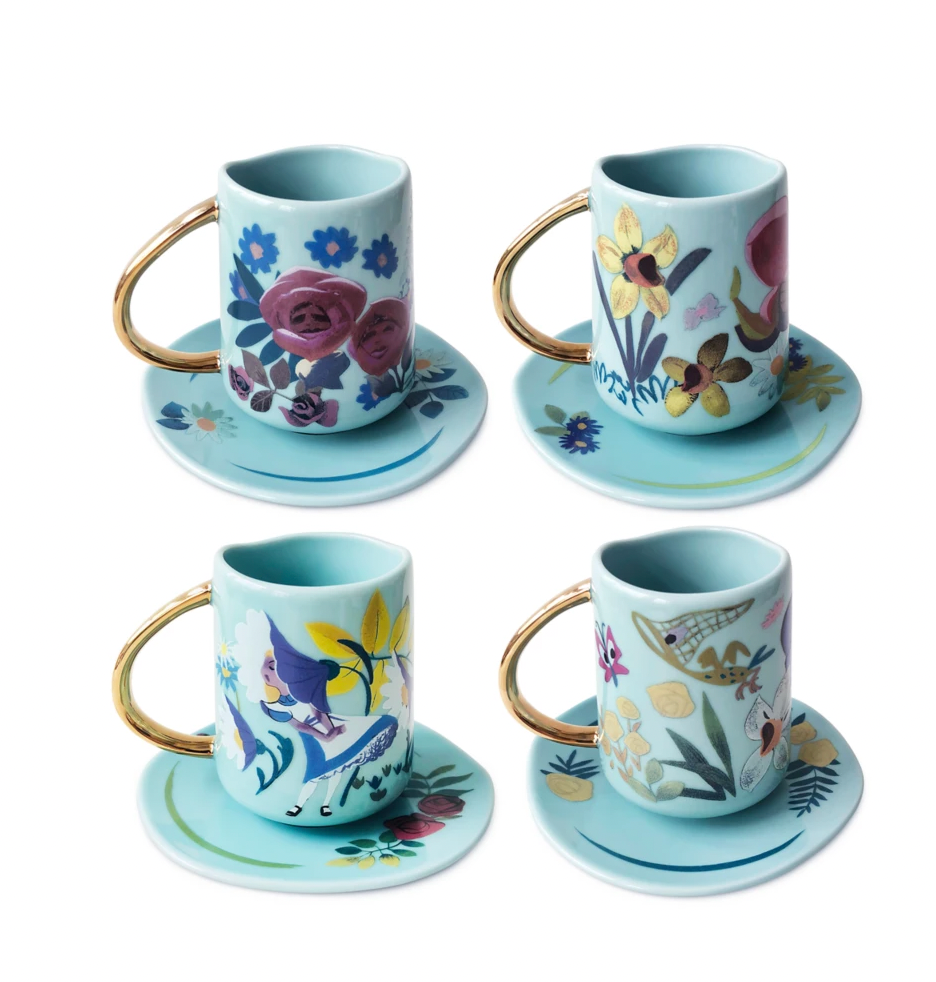 Disney Alice in Wonderland 70th by Mary Blair Teacup and Saucer Set of 4 New