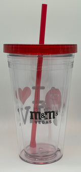 M&M's World I Love Las Vegas Red Characters Tumbler with Straw New