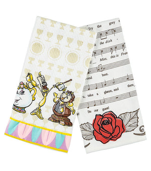 Disney Parks Beauty and the Beast Dish Kitchen Towel Set of 2 New With Tags