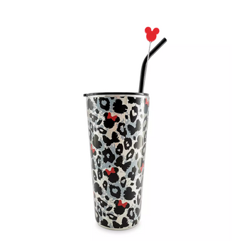 Disney Parks Minnie Animal Print Travel Tumbler with Straw New