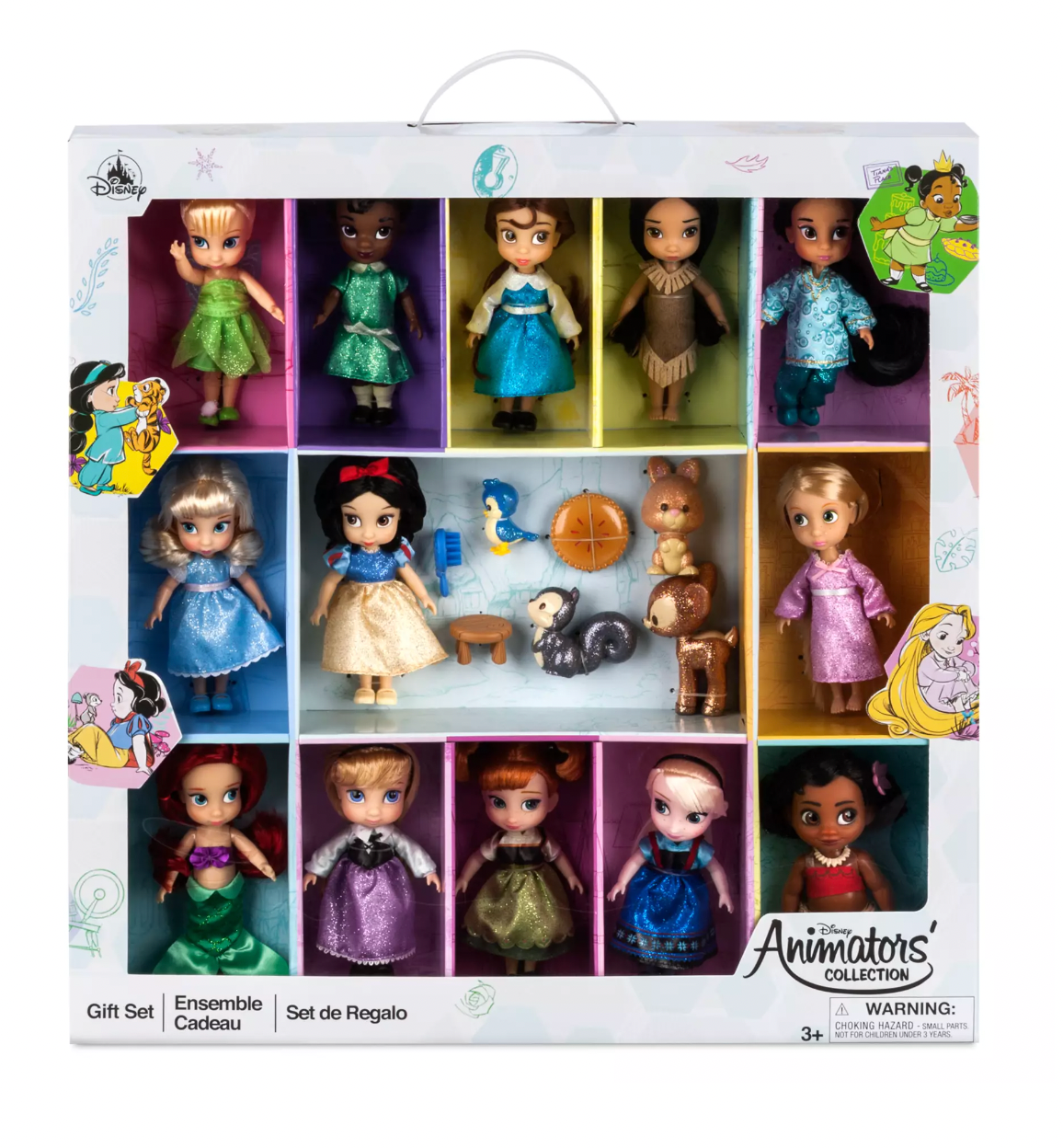 Disney Animators 13 Princess Mini Doll with 4 Forest Friends Toy New with Box