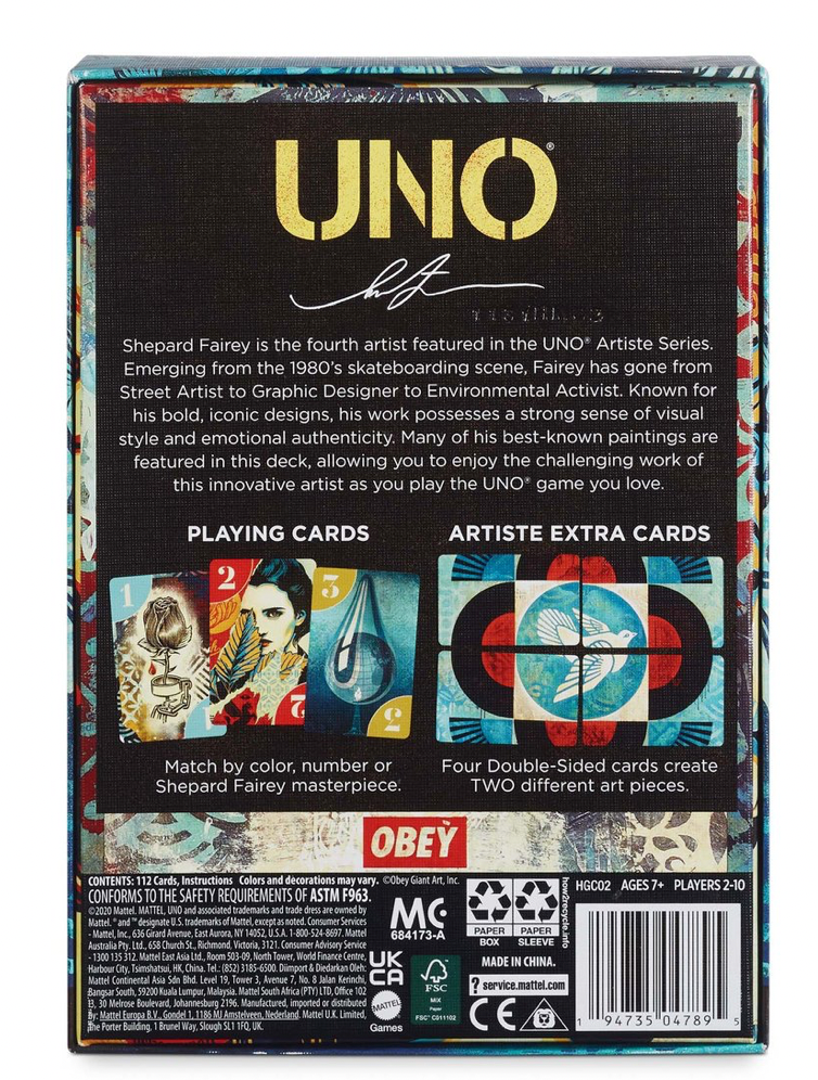 Mattel Creations UNO Artiste Shepard Fairey Card Game New with Box