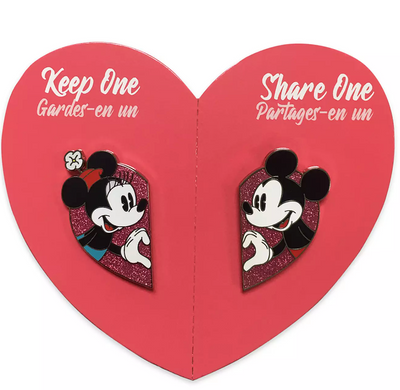 Disney Parks Valentine Heart Mickey and Minnie Keep One Share One Pin New w Card