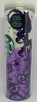 Starbucks Halloween 2021 Glow in the Dark Cup and Lid Purple Cat Web Spider New