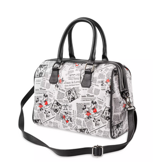 Disney Parks Mickey and Minnie Newsprint Satchel Bag New with Tag