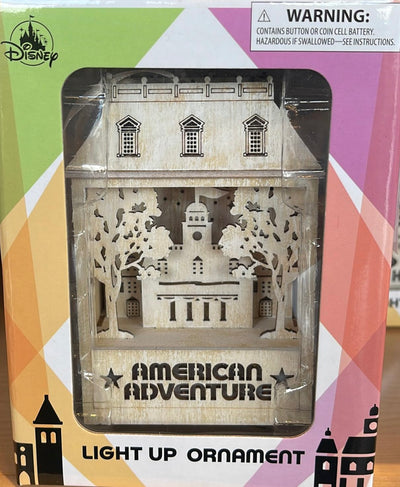 Disney Parks Epcot 40th America Adventure Wood Light Up Christmas Ornament New