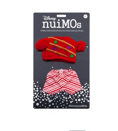 Disney NuiMOs Outfit Red Holiday Sweater with Candy Cane Striped Pants New Card