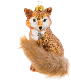 Robert Stanley 2021 Glitter Fox With Plush Tail Glass Christmas Ornament New Tag