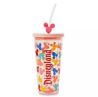 Disney Disneyland Mickey and Minnie Balloons Travel Tumbler with Straw New