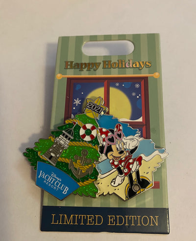 Disney Parks Yacht Club Minnie 2021 Happy Holidays Limited Pin New with Card