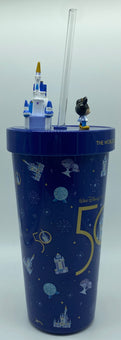 Disney Parks 50th Mickey Minnie Castle Stainless Steel Tumbler with Straw New
