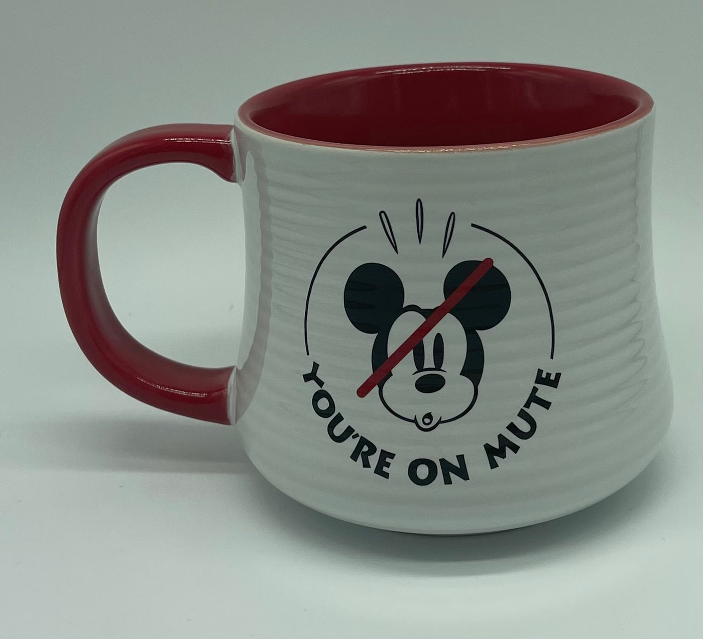 Disney Parks Mickey You're on Mute Ceramic Coffee Mug Red Handle New